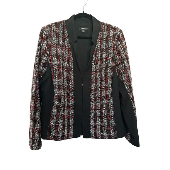 Lane Bryant Red, Gray & Black Metallic Modern Tweed Blazer Jacket Size 18 - Picture 3 of 11